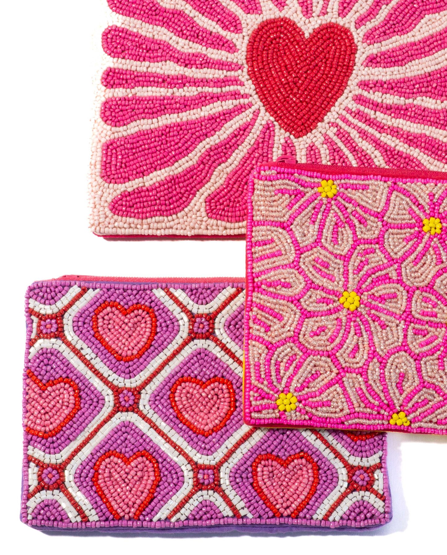 perlenbesetzter Beutel CLOCHETTE gelbe Blüten auf pink