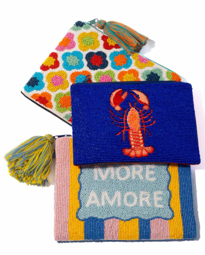 perlenbesetzter Beutel LOBSTER in dunkelblau