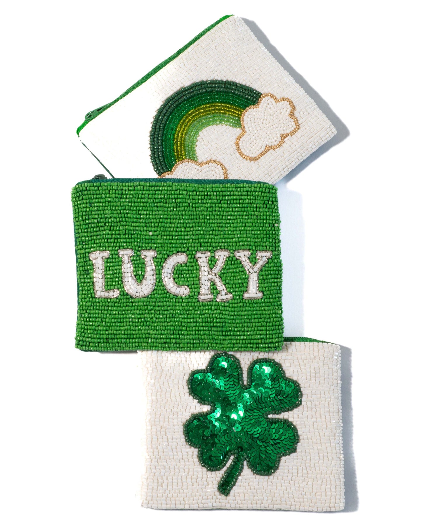 perlenbesetzter Beutel LUCKY in grün