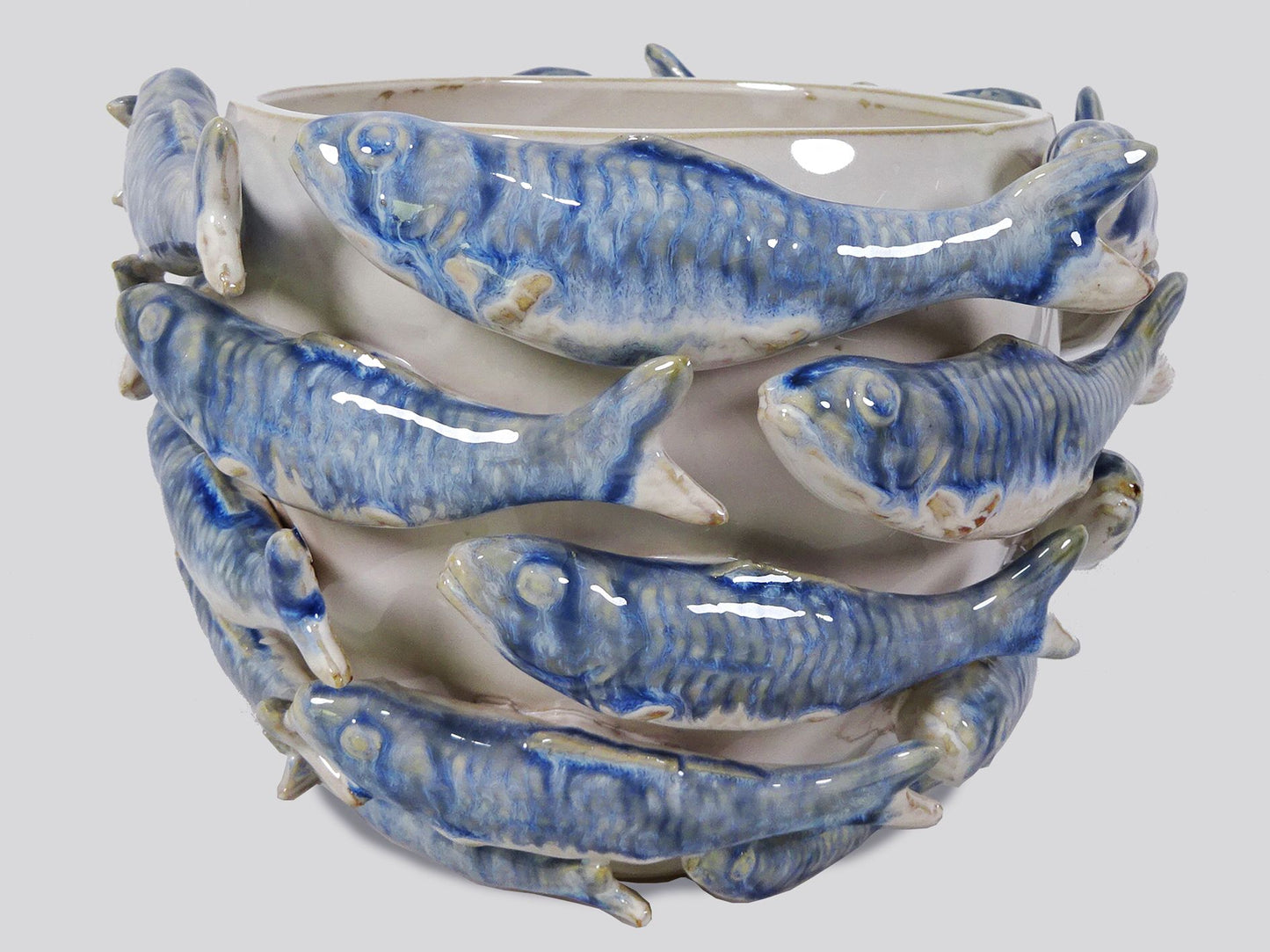 Keramik Topf mit Fisch Ornamenten Ø28 x H18cm