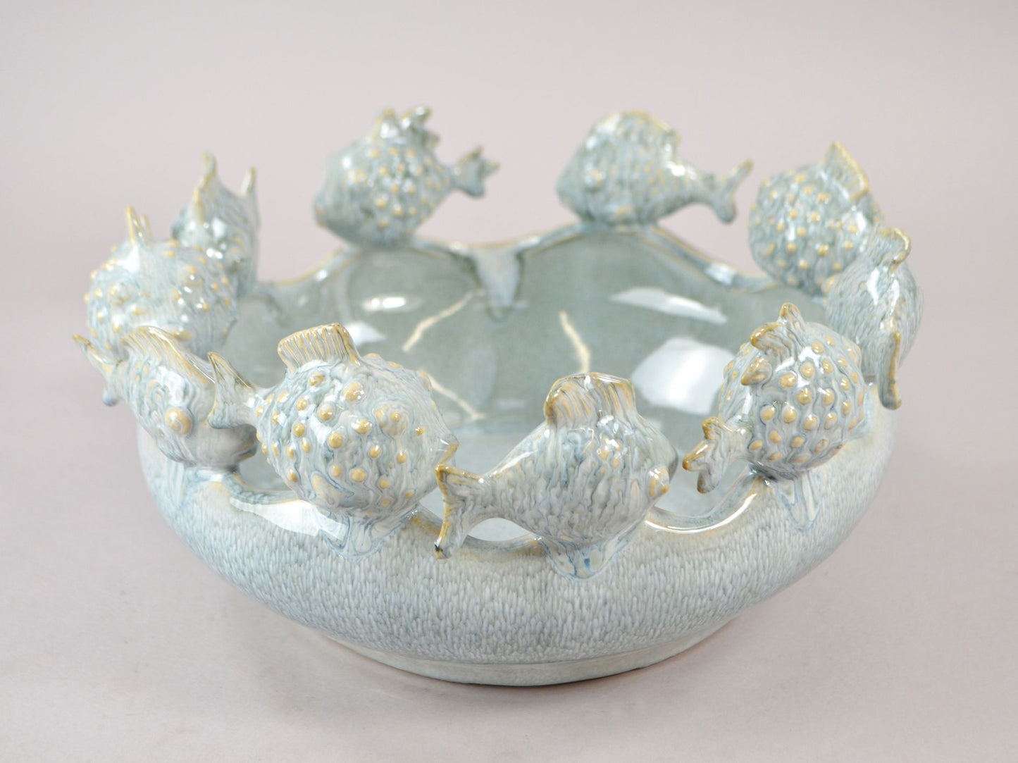 Keramik Fisch Vase mit Kugelfisch Ornament