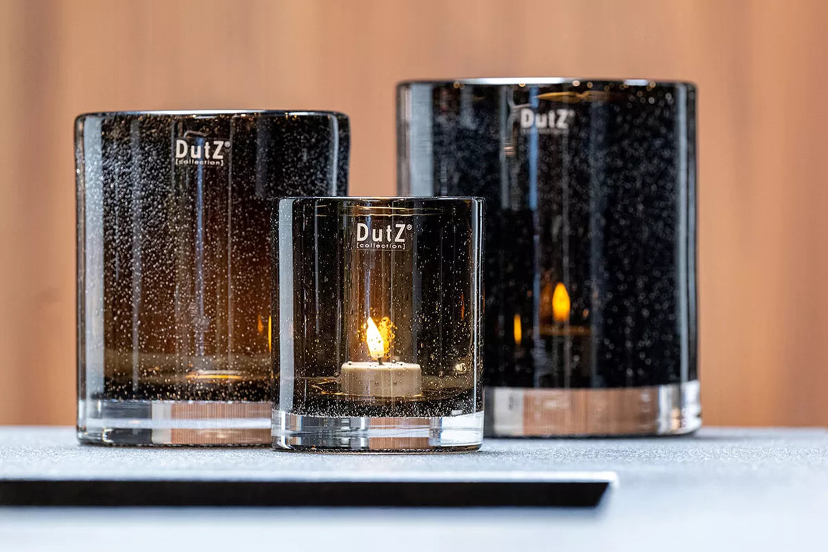DutZ Vase Cylinder Heavy in Smoky Brown mit Blasen