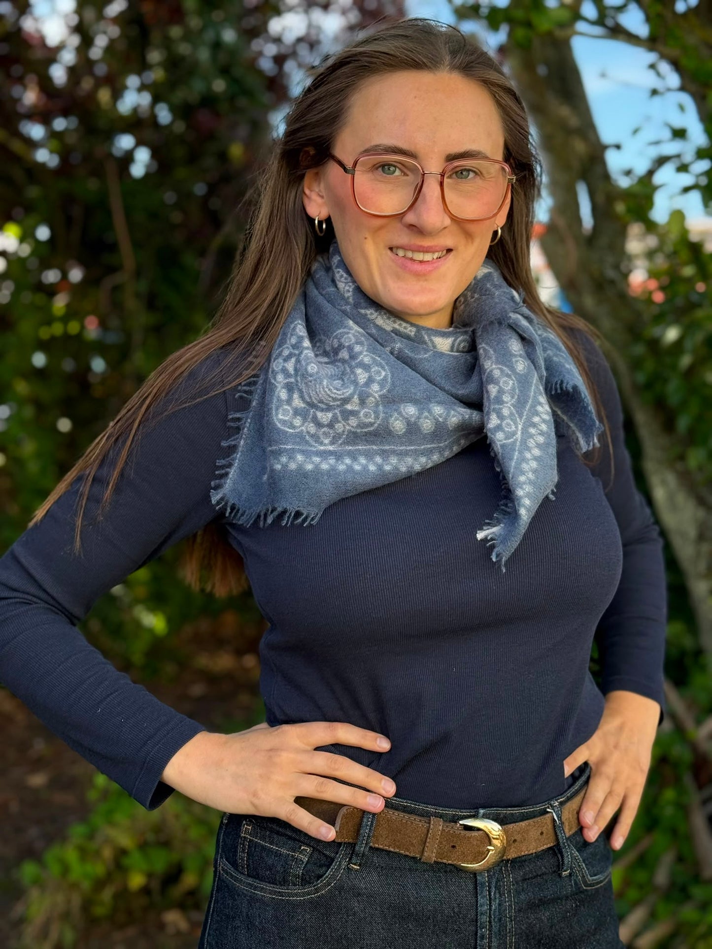 Cashmere Schal/Bandana Ornament in Blue Jeans