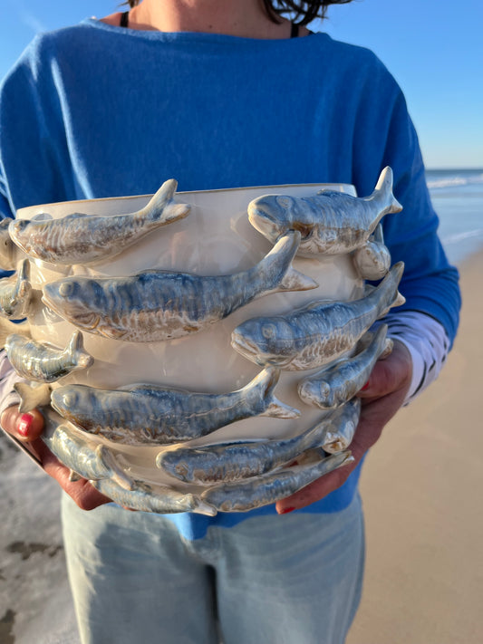 Keramik Topf mit Fisch Ornamenten Ø28 x H21cm