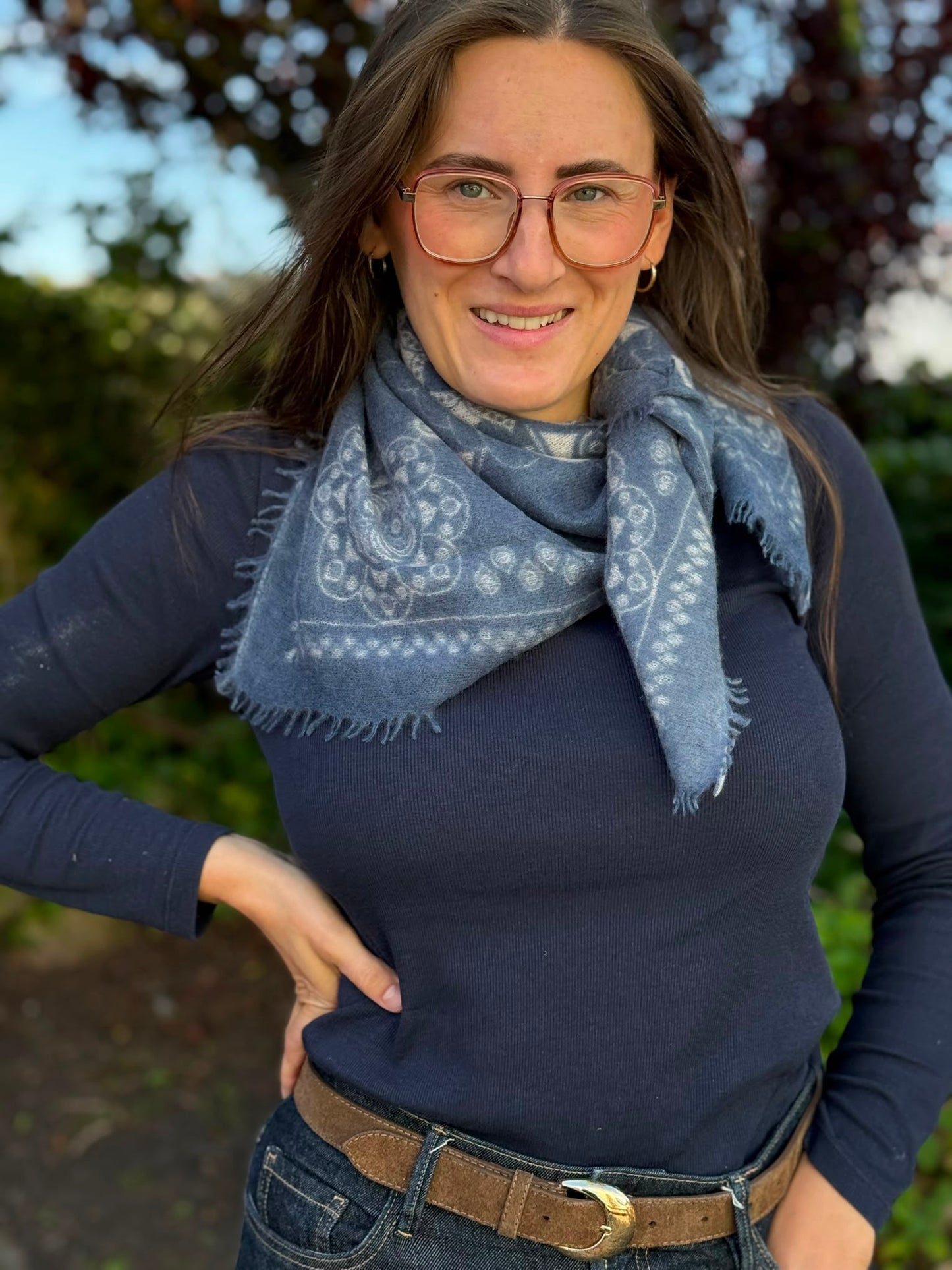 Cashmere Schal/Bandana Ornament in Blue Jeans