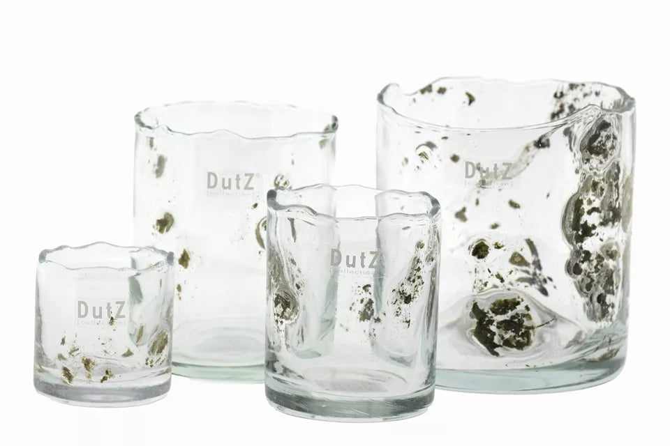 DutZ Vase/Windlicht Organisch mit Glaseinschlüssen in zwei Größen