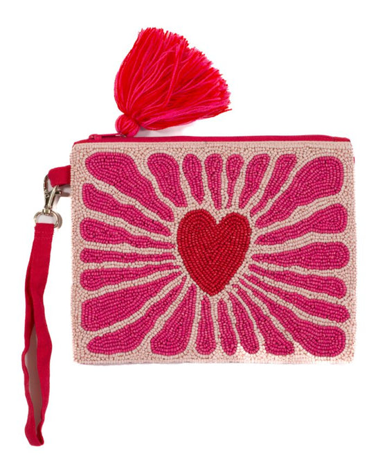 perlenbesetzter Beutel HEART mit pink