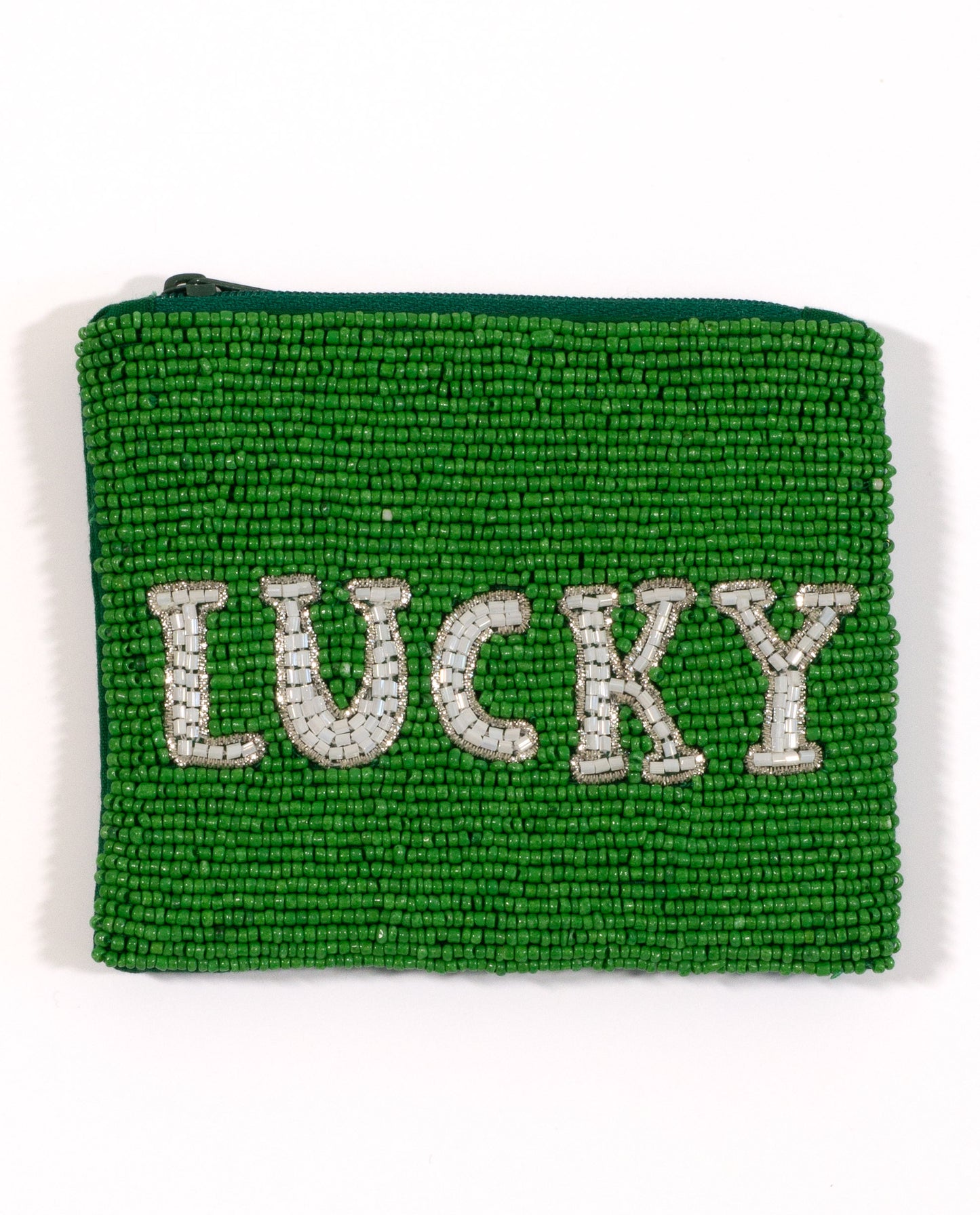 perlenbesetzter Beutel LUCKY in grün