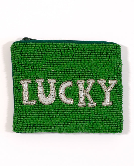 perlenbesetzter Beutel LUCKY in grün