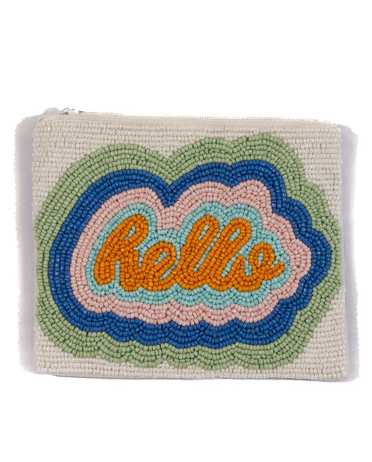 perlenbesetzter Beutel HELLO in weiß