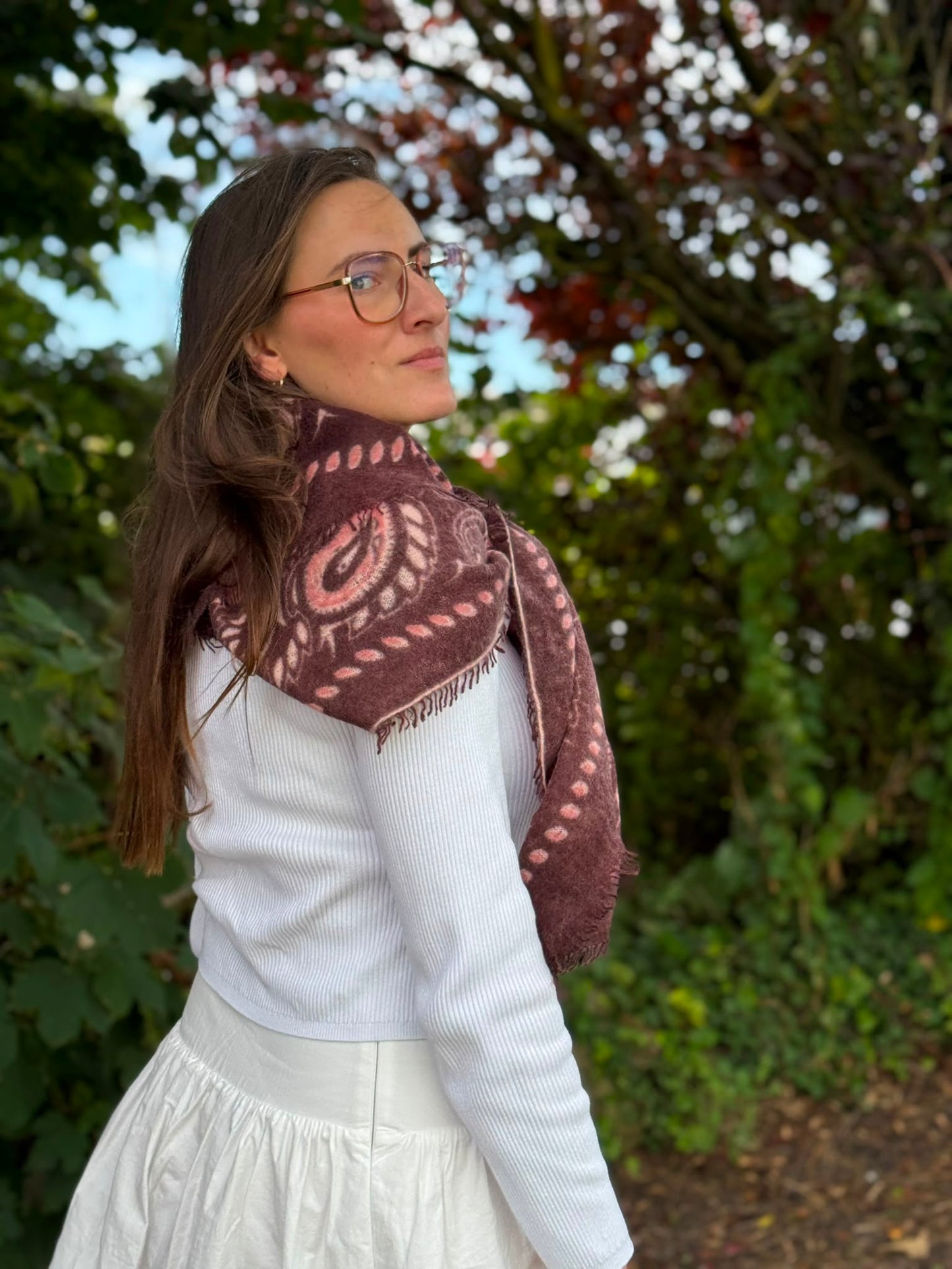 Cashmere Schal/Bandana Paisley-Muster in Dark Choc