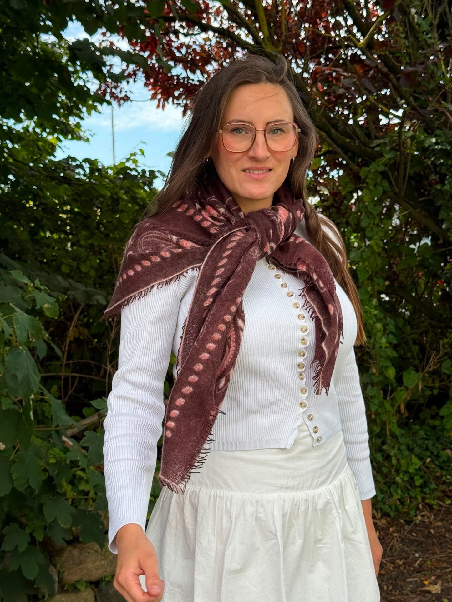 Cashmere Schal/Bandana Paisley-Muster in Dark Choc