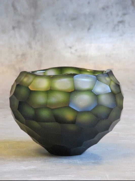 Glas Vase Organische Bowl geschliffenes Glas O4Home