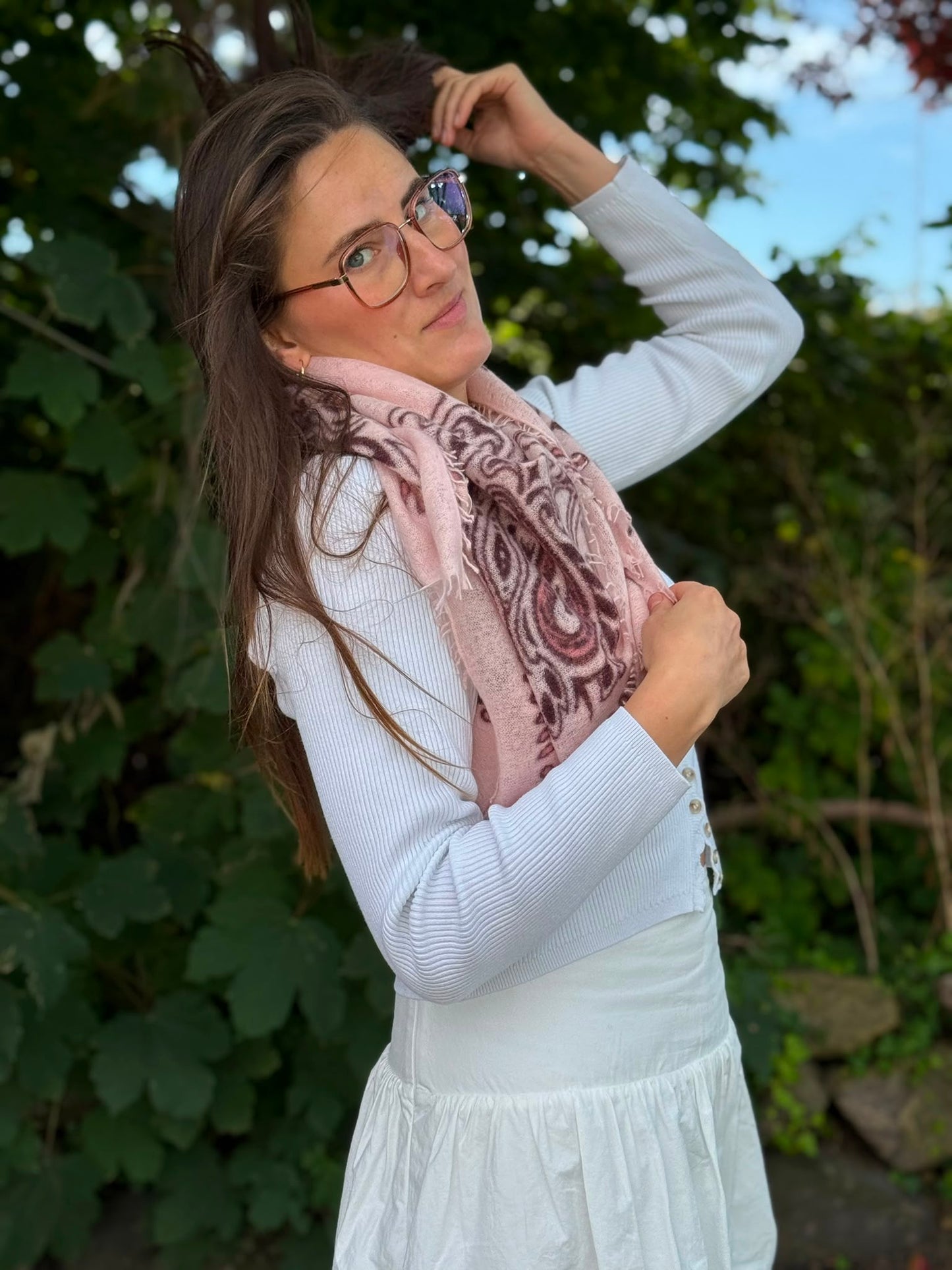 Cashmere Schal/Bandana Paisley-Muster in Hellrosa