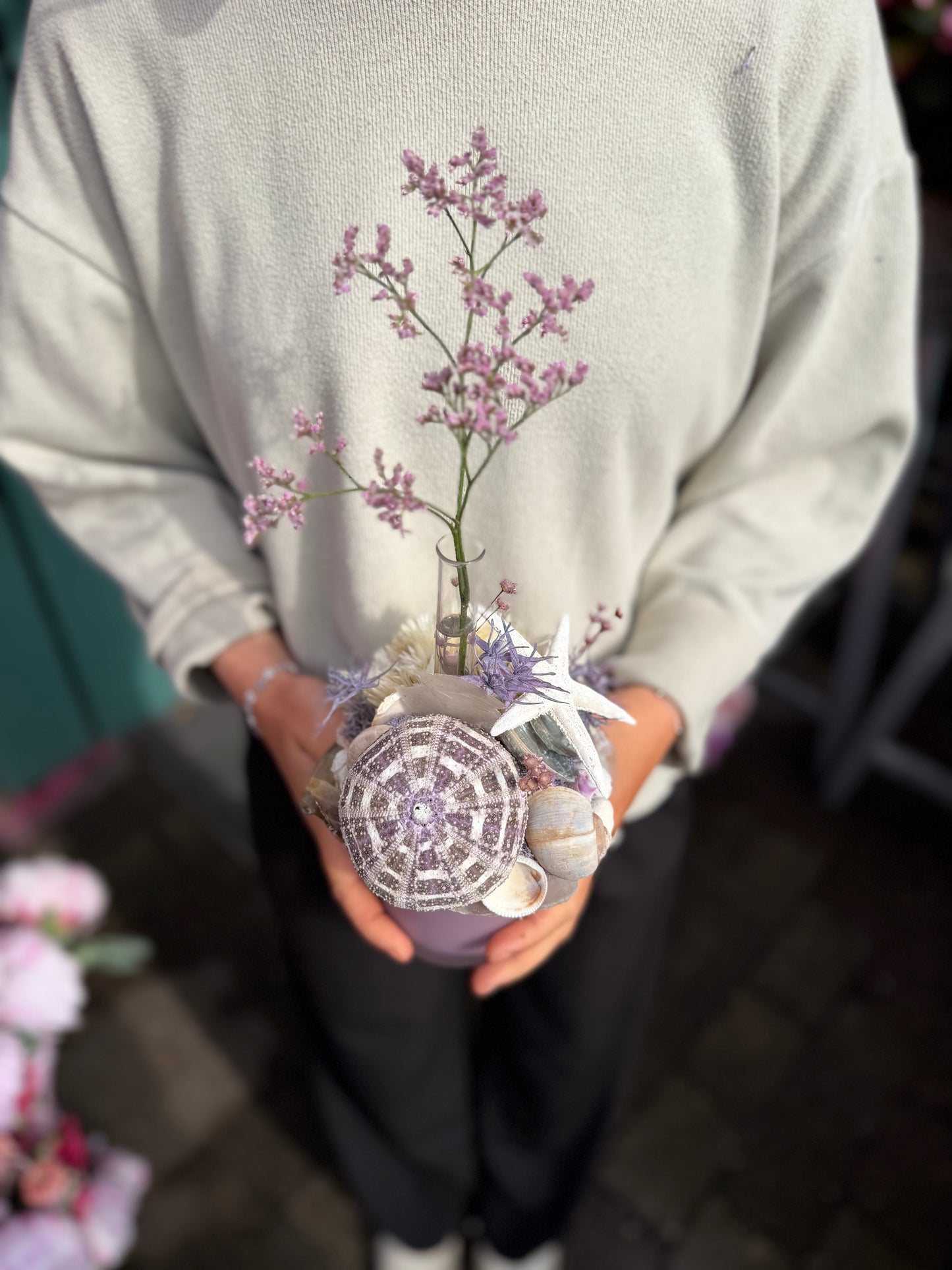 Gesteck Lila 💜 trocken mit Rörchen für frische Blüte (frische Blüte nicht mit im Paket )