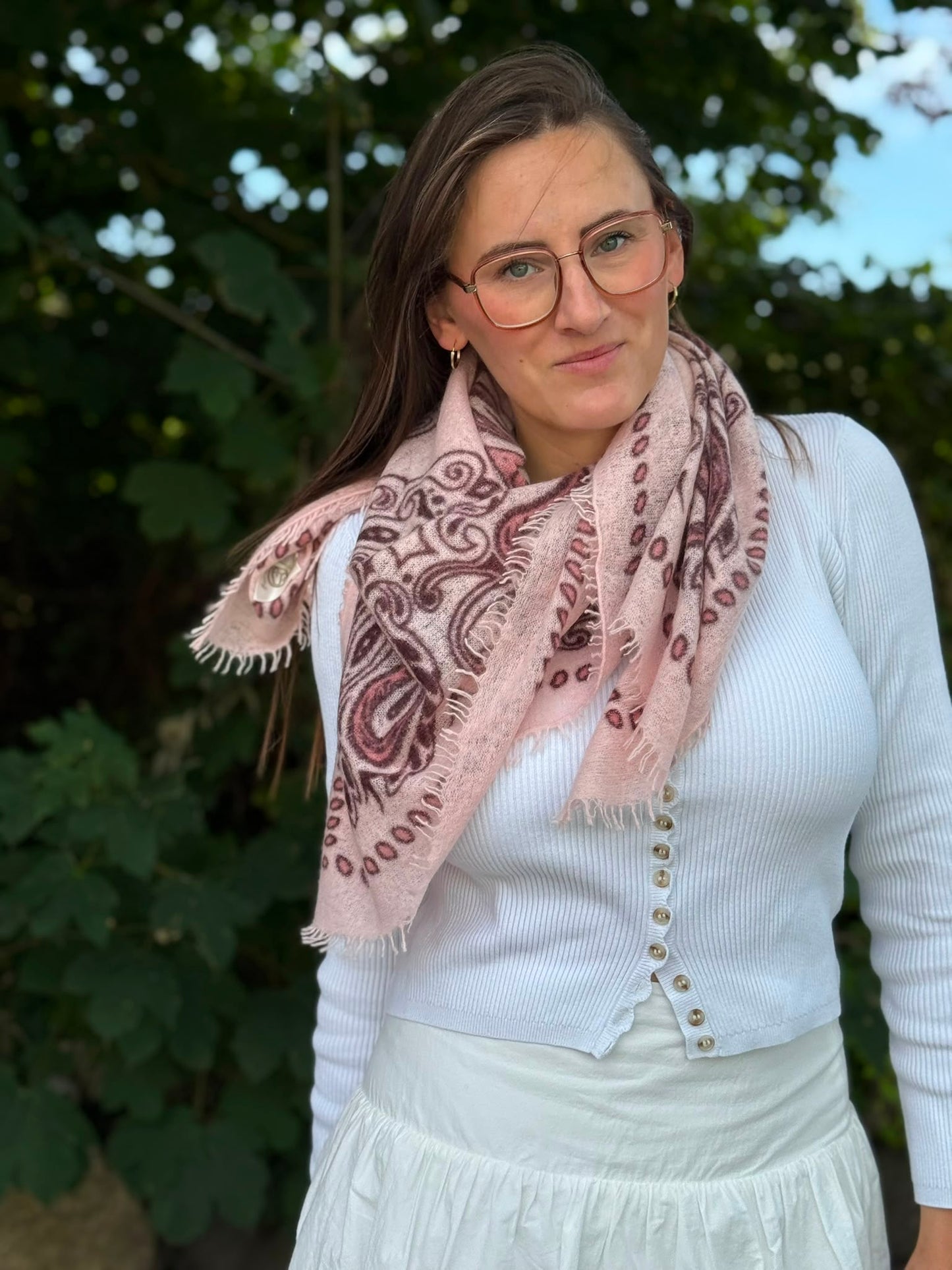 Cashmere Schal/Bandana Paisley-Muster in Hellrosa
