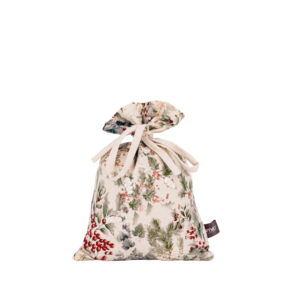 Cremefarbene Baumwolltasche mit Blätterdruck S