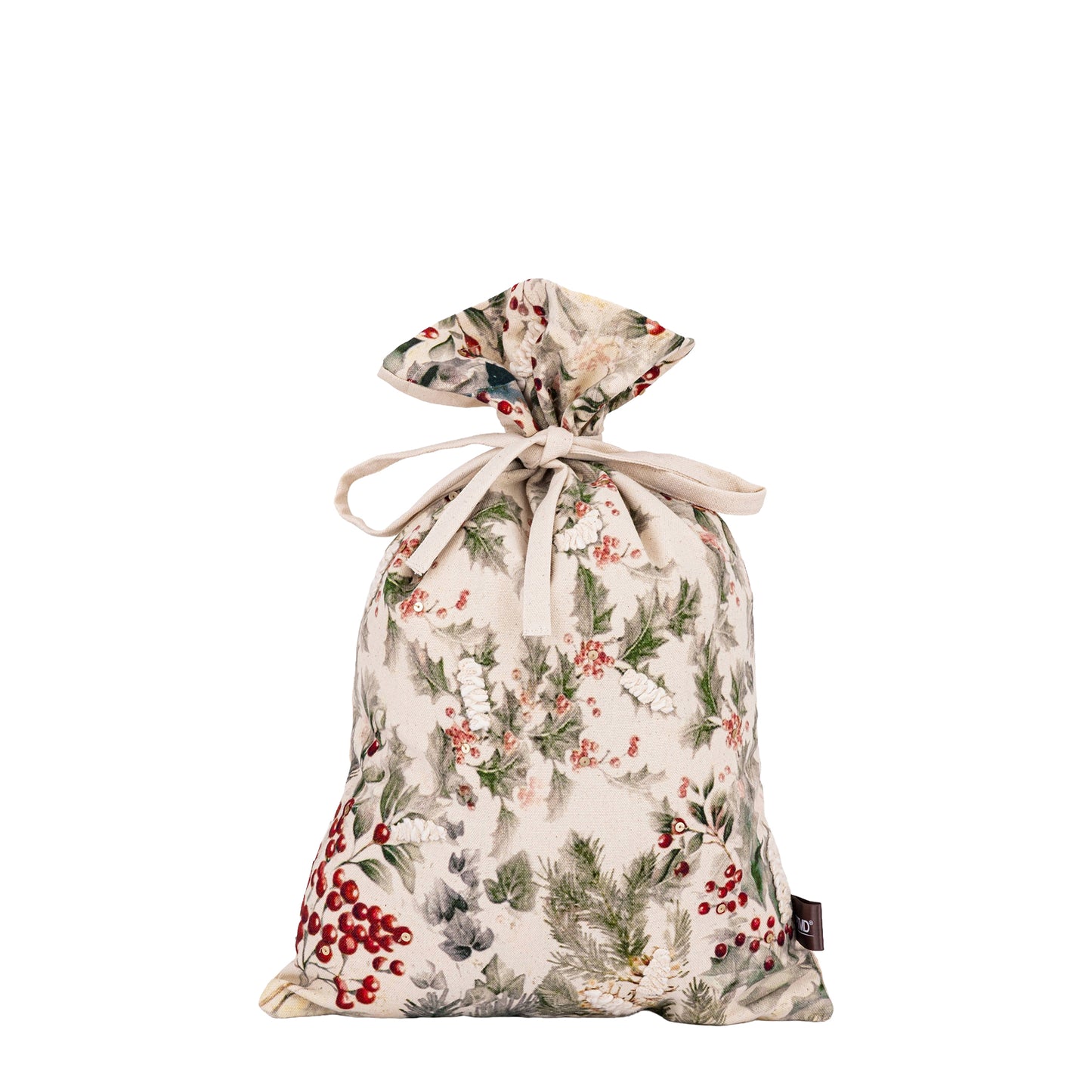 Cremefarbene Baumwolltasche mit Blätterdruck M