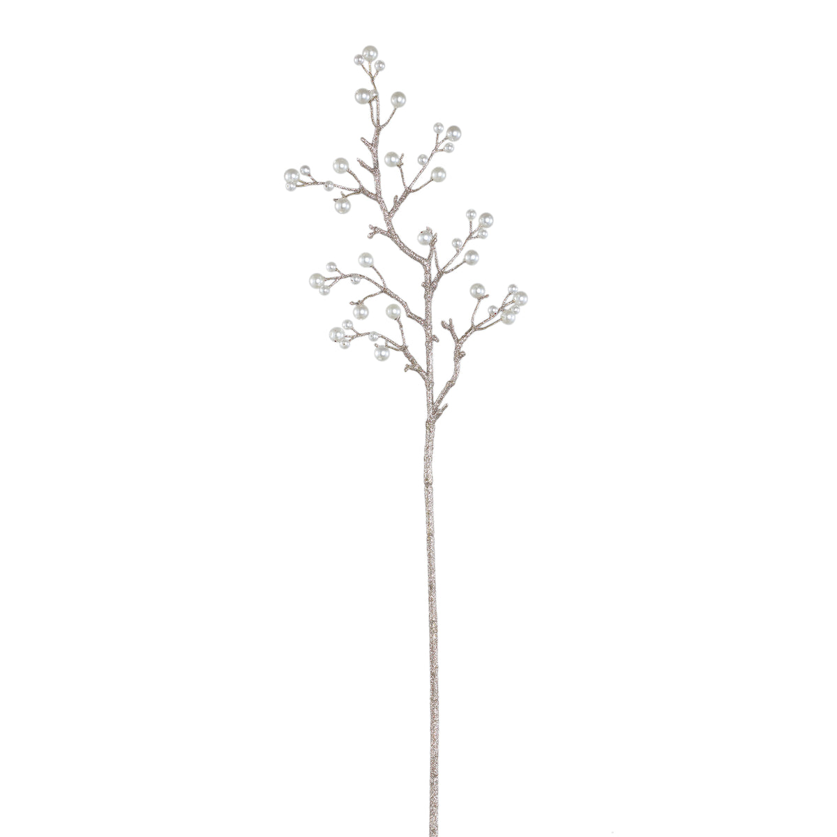 Kunstblume Silberner Zweig mit Perlen