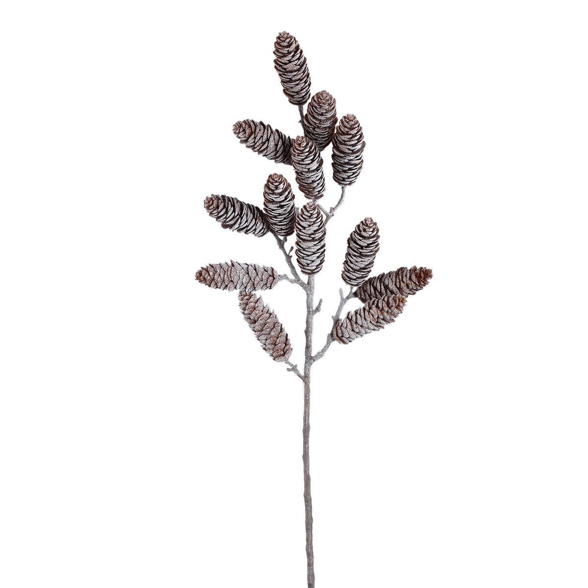 Kunstblume Brauner Zweig mit beschneitem Tannenzapfen