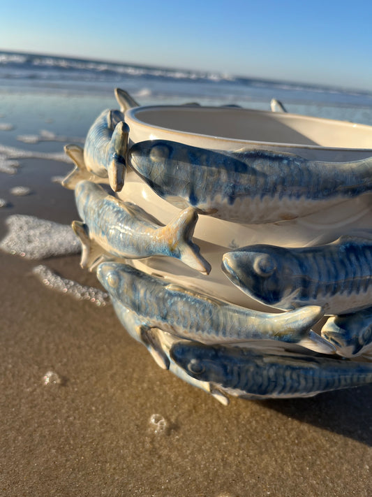 Keramik Topf mit Fisch Ornamenten Ø28 x H18cm