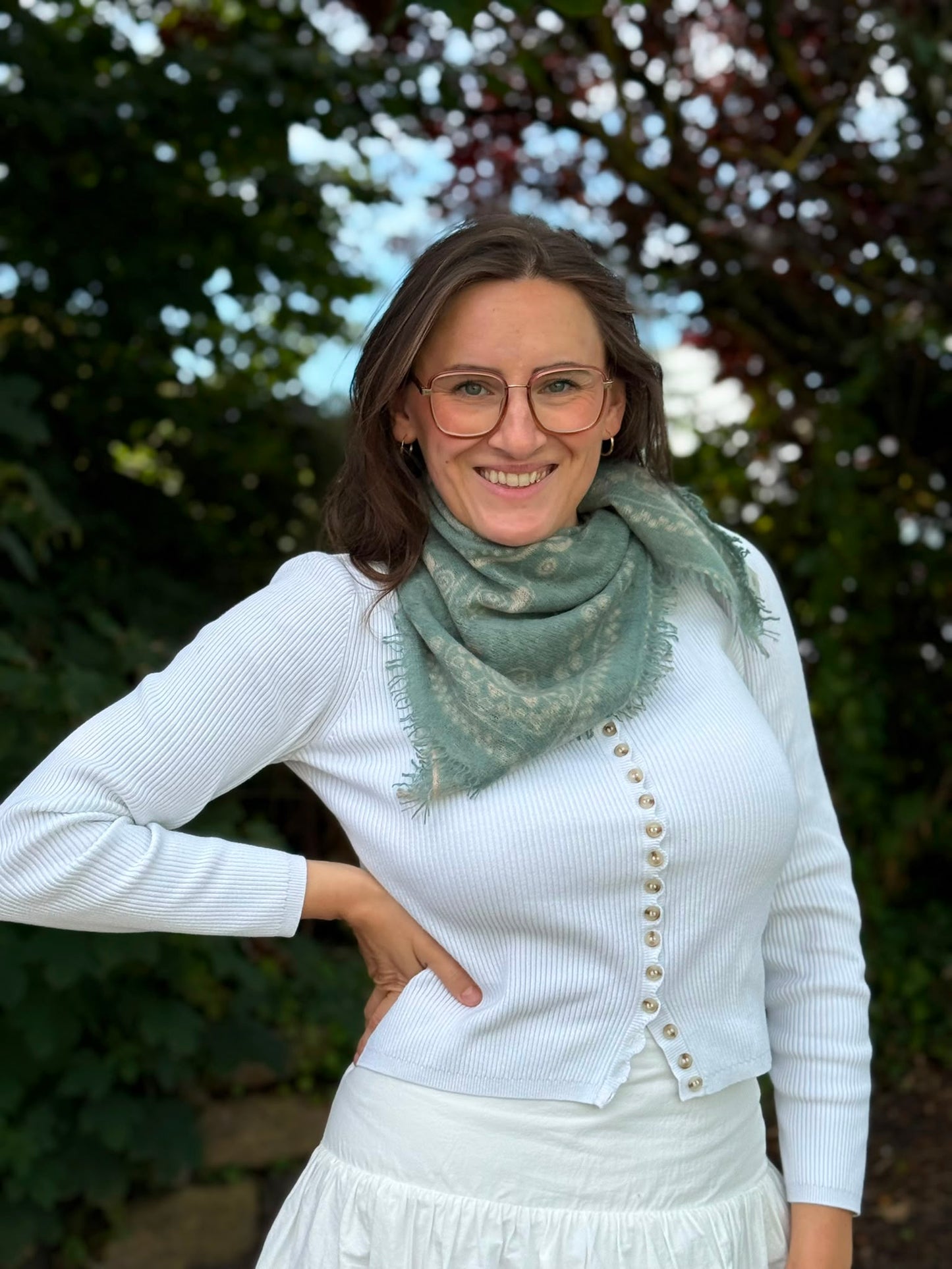 Cashmere Schal/Bandana Ornament in Oliv
