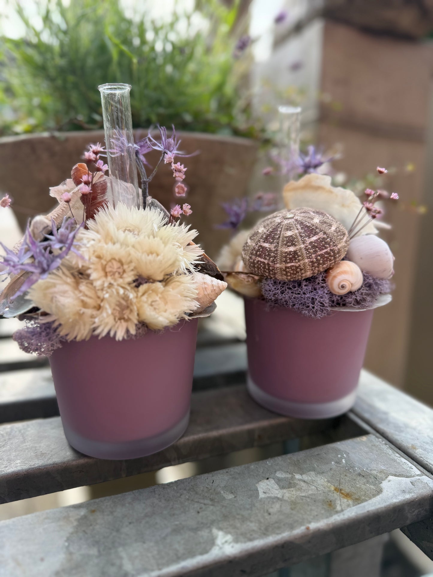 Gesteck Lila 💜 trocken mit Rörchen für frische Blüte (frische Blüte nicht mit im Paket )
