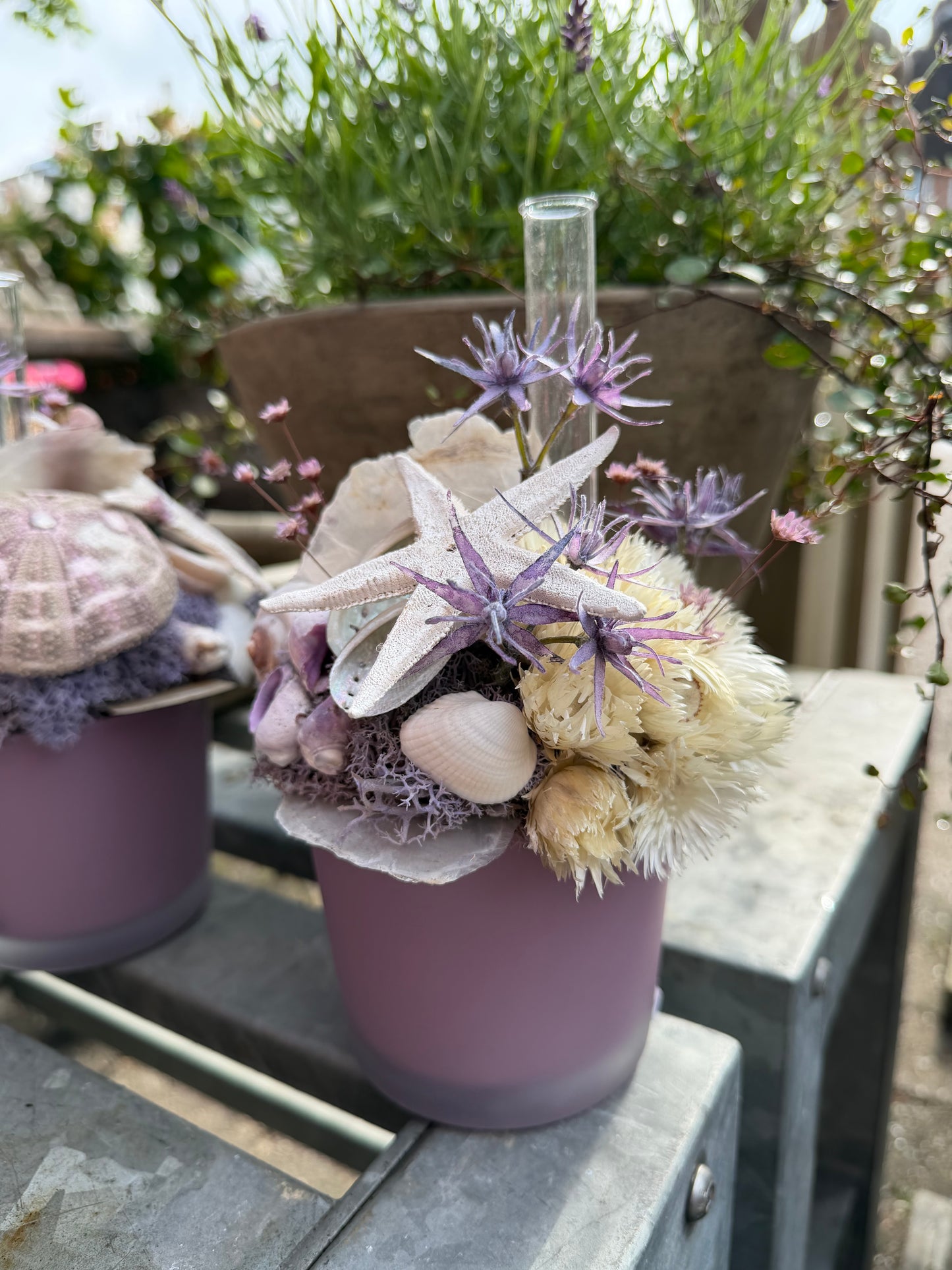 Gesteck Lila 💜 trocken mit Rörchen für frische Blüte (frische Blüte nicht mit im Paket )