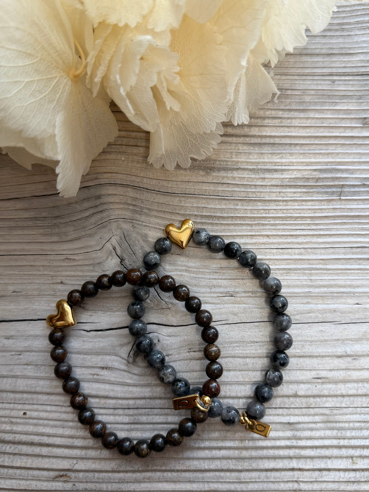 Armband Yvonne Gold /Larvikiet mit Herz