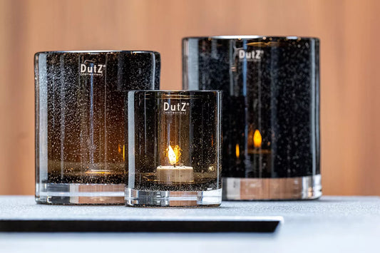 DutZ Vase Cylinder Heavy in Smoky Brown mit Blasen