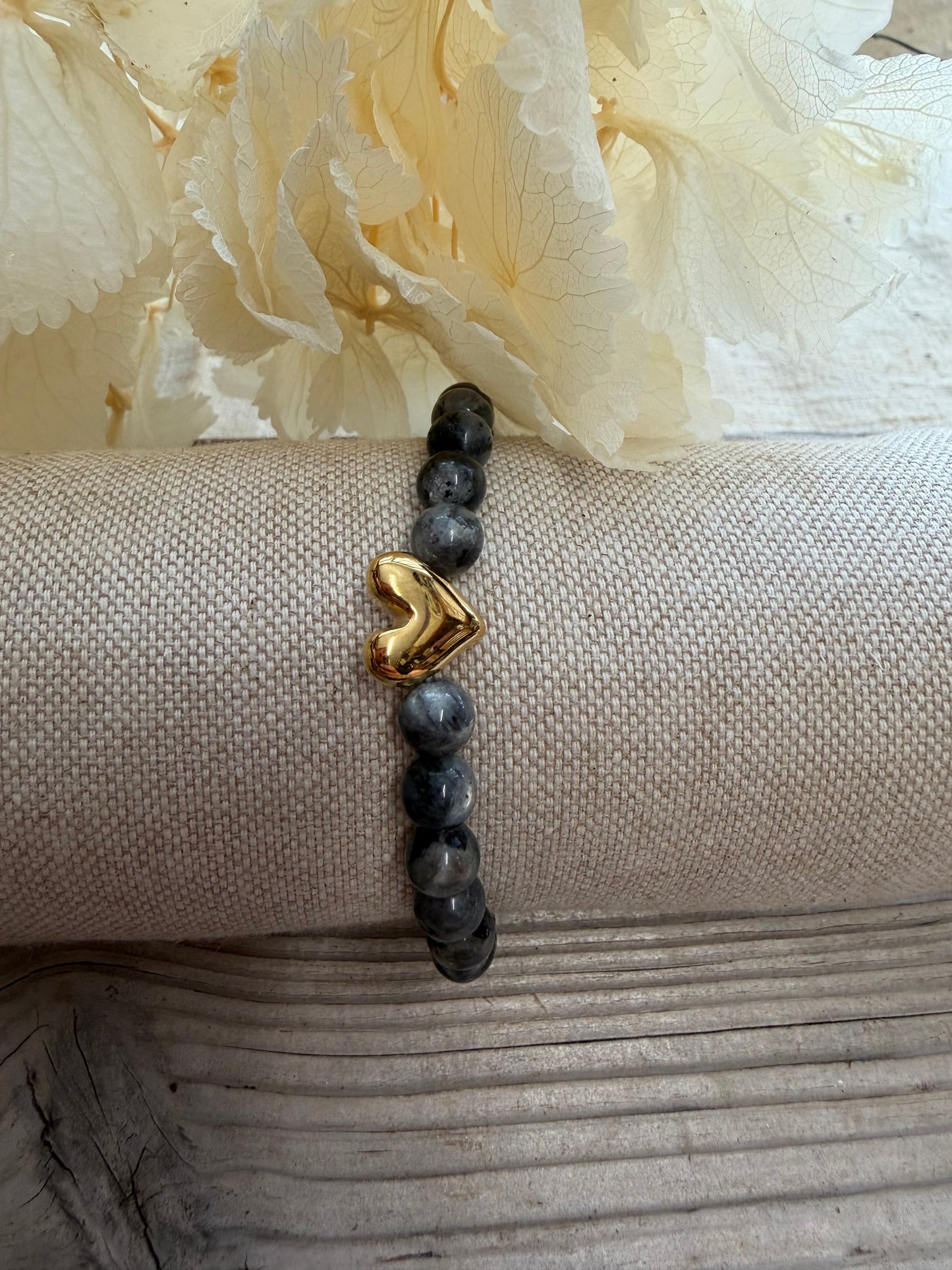Armband Yvonne Gold /Larvikiet mit Herz