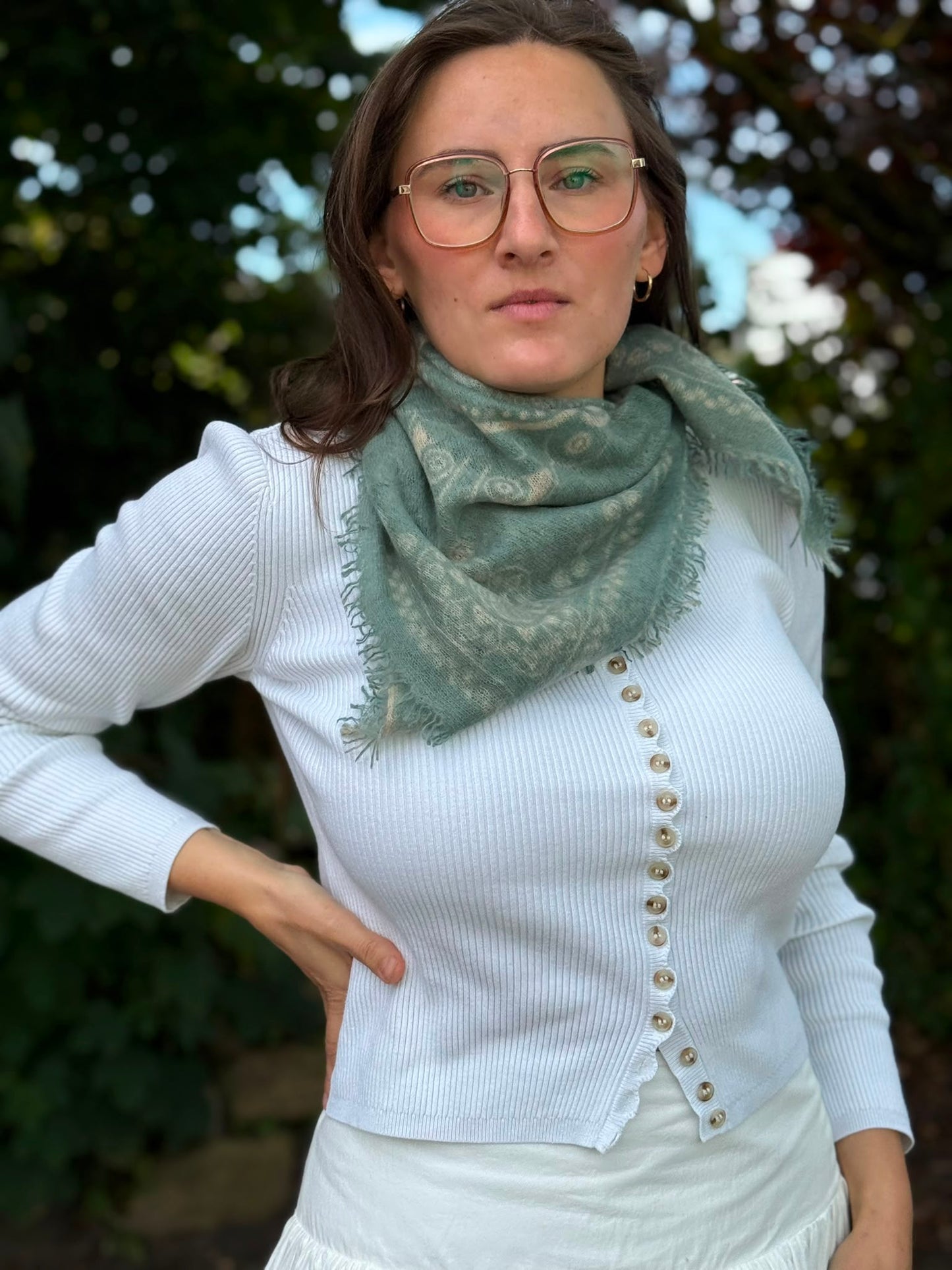 Cashmere Schal/Bandana Ornament in Oliv