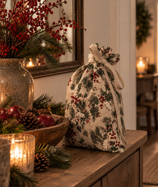 Cremefarbene Baumwolltasche mit Blätterdruck M
