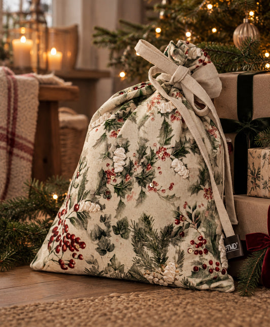 Cremefarbene Baumwolltasche mit Blätterdruck L