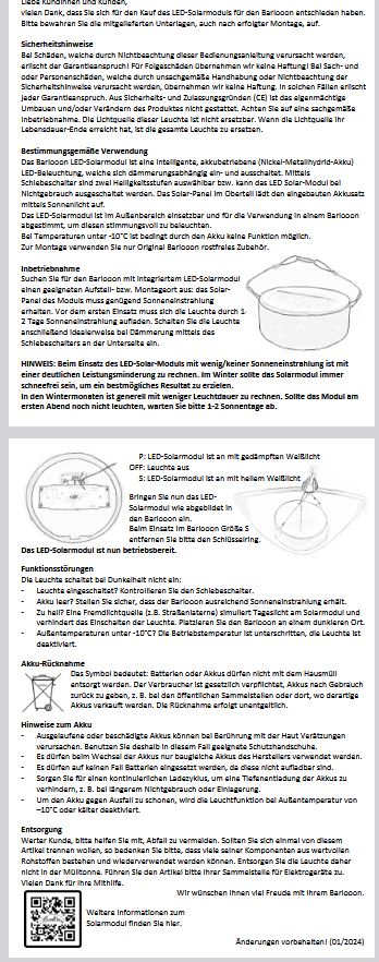 LED- Solarmodul für Wetterfester Lampion Barlooon