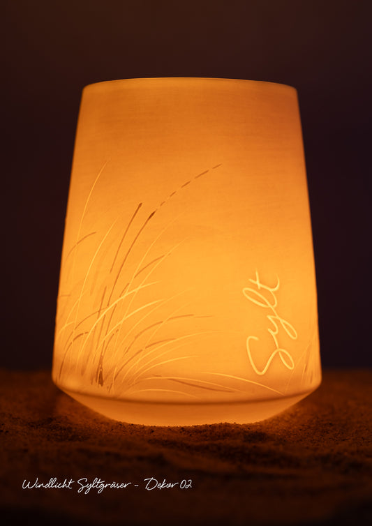 Porzellan Windlicht Sylt Gräser Dekor 02 von Judith Anders