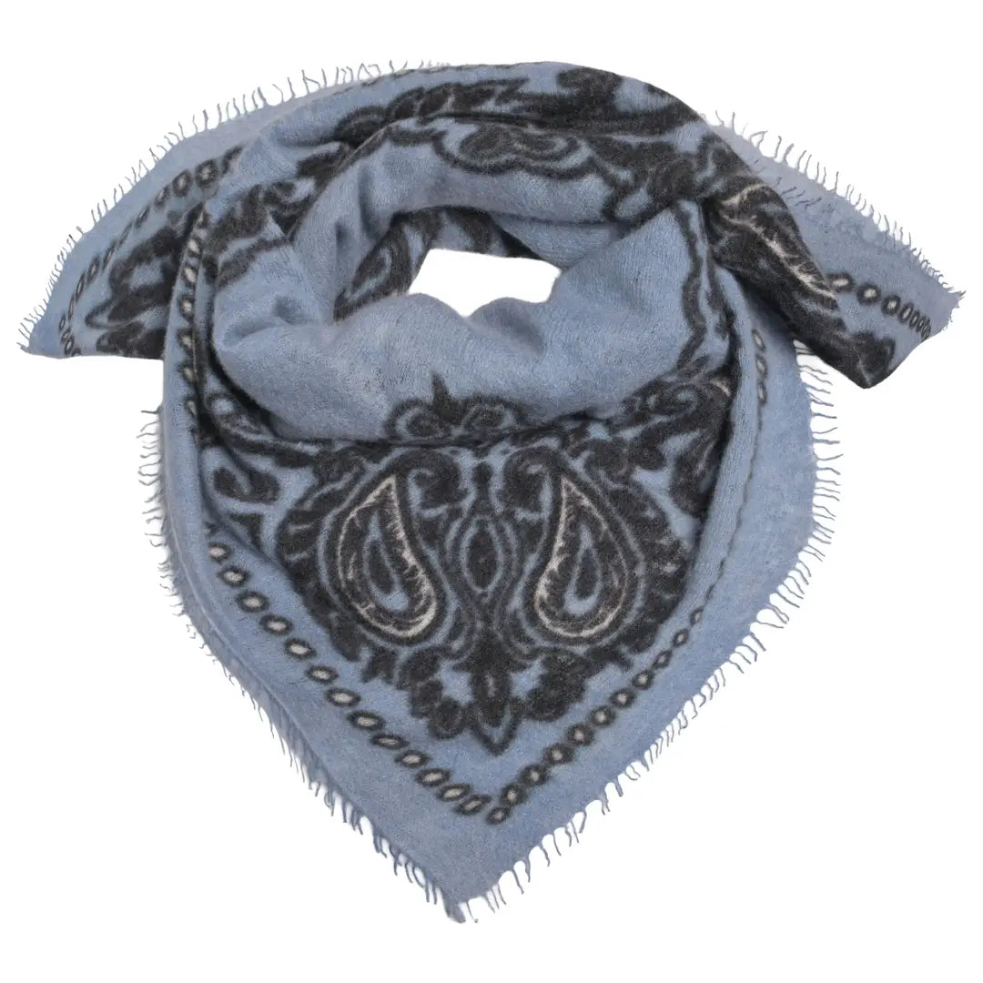Cashmere Schal/Bandana Paisley-Muster in Denim