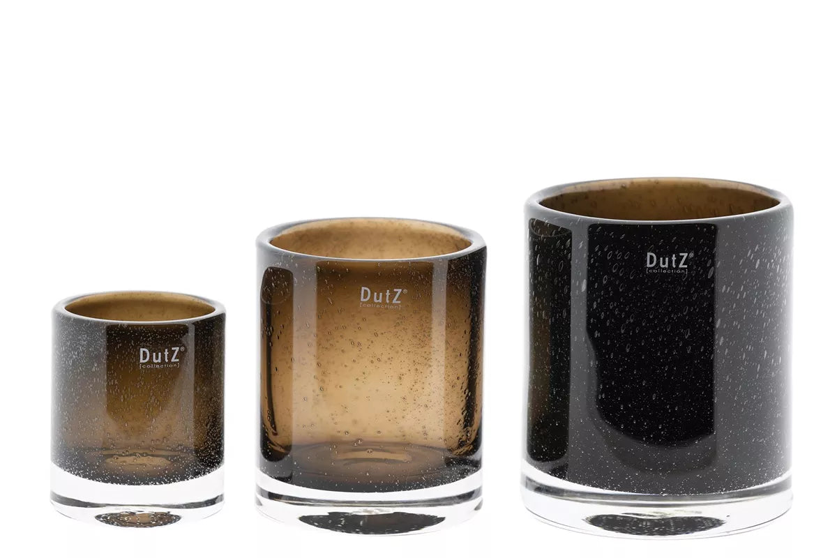 DutZ Vase Cylinder Heavy in Smoky Brown mit Blasen